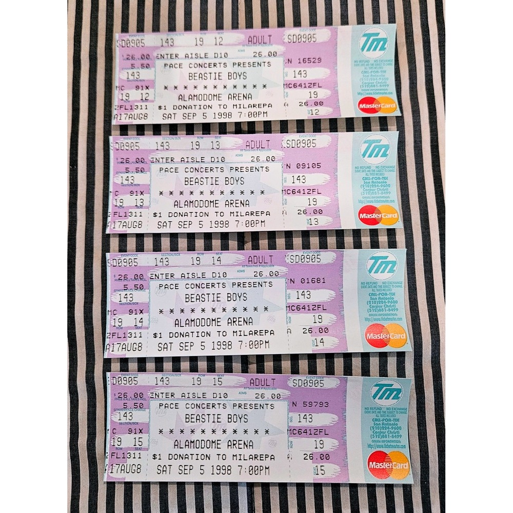 Ticketmaster Beastie Boys Concert Stubs 4pk 1998 Alamodome San Antonio Excellent